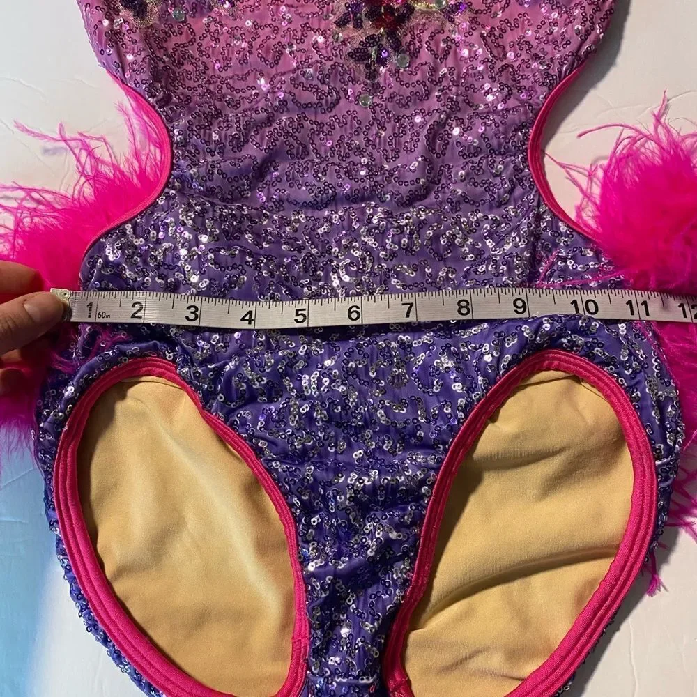 Glamour solo dance costume purple pink feather rhinestone jazz LC-large child